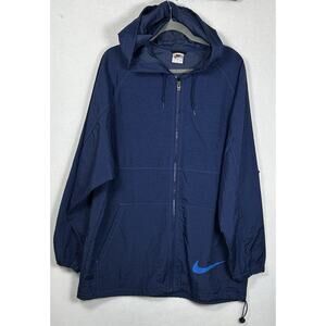 SUPER RARE 90's NIKE Hooded Wind Jacket L BLUE w/BIG NIKE Spelled out & SWOOSH